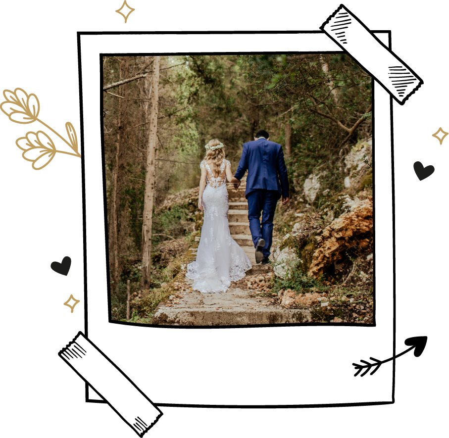 Polaroid Brautpaar im Wald